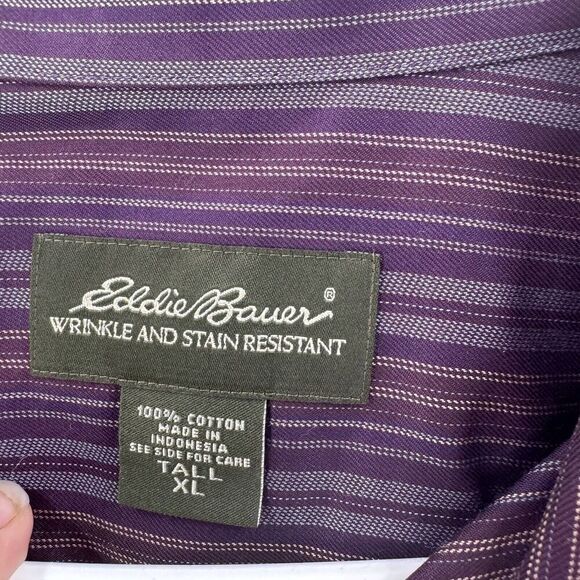 Eddie Bauer Mens TXL Button Down Shirt Wrinkle Resistant Purple Striped Work - Picture 7 of 12